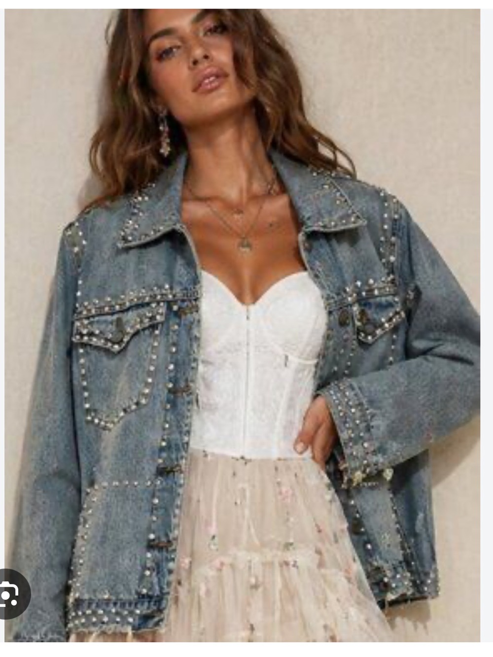 Blank NYC Embellished / Distressed Light Blue Denim Jacket